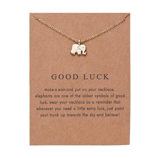 Lycka till - Halsband med budskap och elefant present Guld one size gold