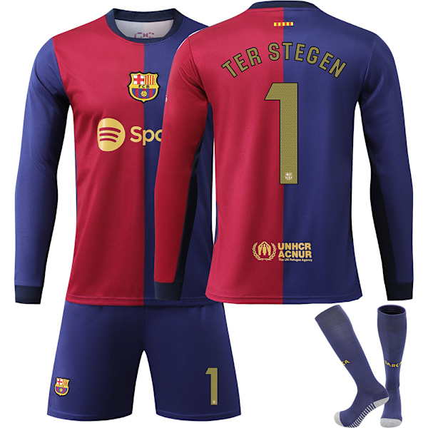 FCB 1 TER STEGEN 2024/2025 Höst/vinter Långärmad bort barn fotbollströja/shorts/strumpor set för tonåringar och barn storlekar 28