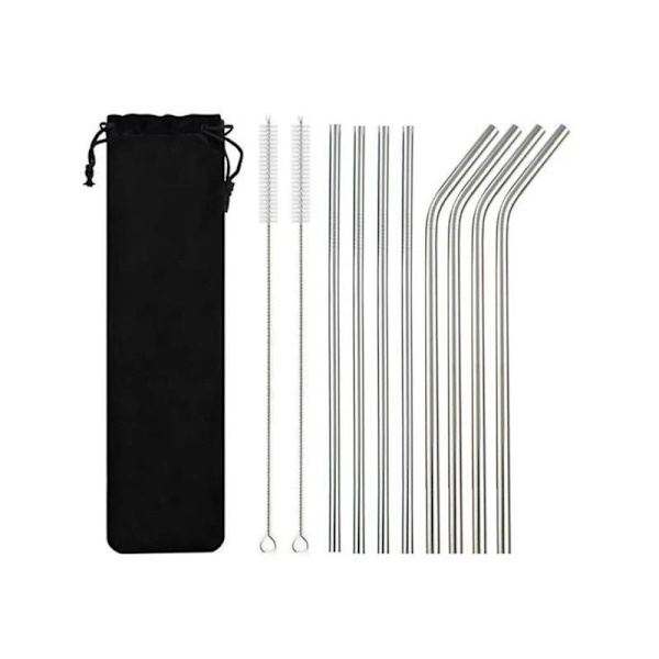 8-PACK Rostfria Metallsugrör silver