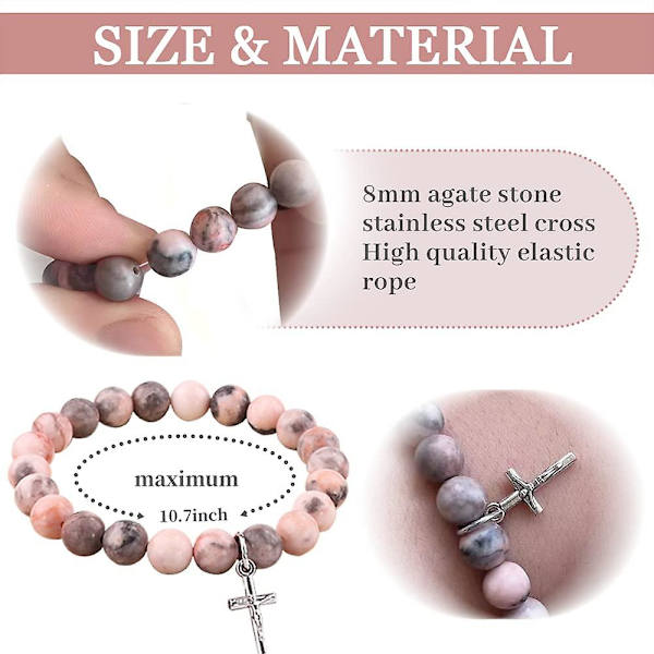 8mm rosa zebra armband med böntext heliga kort kristen dröm kristall hänge armband rosa zebra kors hänge armband C