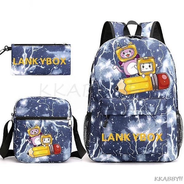 Lankybox Skolväska Cartoon Axelväskor Casual Canvas Bag Student Laptop Mochilas3st setbild färg3
