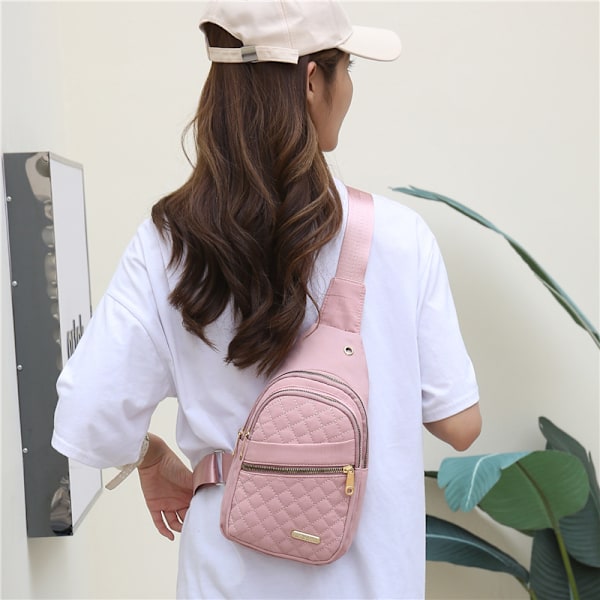Multilager broderad tråd stor kapacitet bröstryggsäck utomhus casual crossbody väska kvinnors bröstväska liten sling ryggsäck Rosa pink