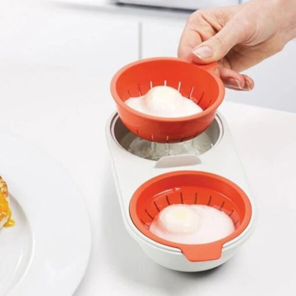 Mini Dubbel Äggkokare för Mikrovågsugn Köksredskap Dubbla Ägg Smuggler Bärbar Ugn Dubbla Lager med Täck Ånga Äggskål Kök Gadget 1PC