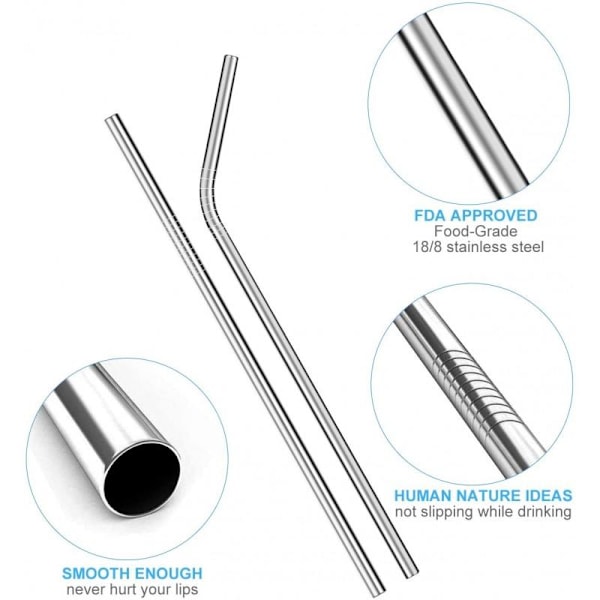 8-PACK Rostfria Metallsugrör silver