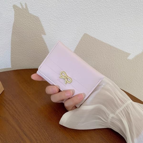 Women's Wallet with Bow Simple Card Exclusive Small Foldable Multiple Card Slots Large Capacity Black