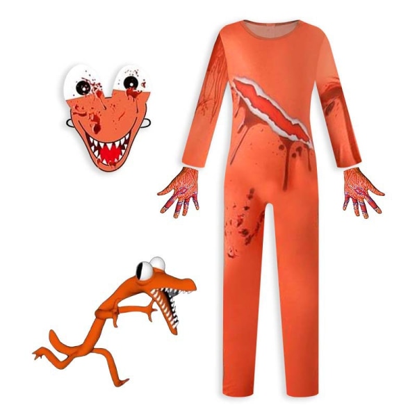 Barnens Rainbow Friends Cosplay Party Kostym Onesie + Mask Orange 100cm