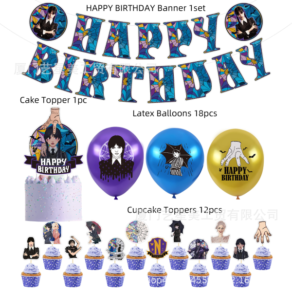 Onsdag Adams tema födelsedagsfest dekoration kit, ballonger Y1