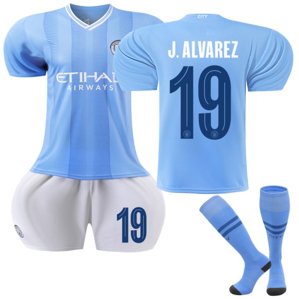 23-24 Champions League Edition Manchester City hemmafotbollsdräkt #19 J.Alvarez Adults L(175-180)