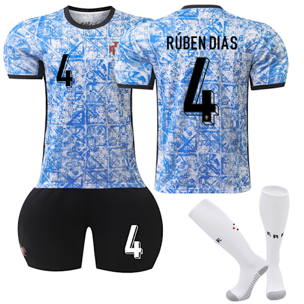 2024 UEFA Portugal Bortalag Fotbollströja Uniform Lagtränings T-shirt #4 Ruben Dias Adult L(175-180cm)