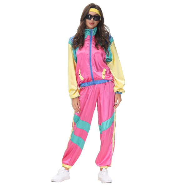 Hippie manlig kvinnlig rave mode rock disco, cosplay kostym Pink XL