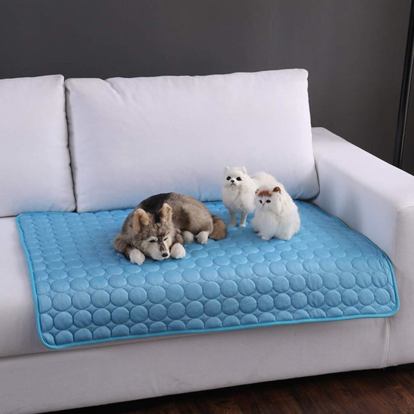 Pet Ice Pad Summer Cool Dog Mat Andas Ice Silk Pet Mat Blue L-70X55cm