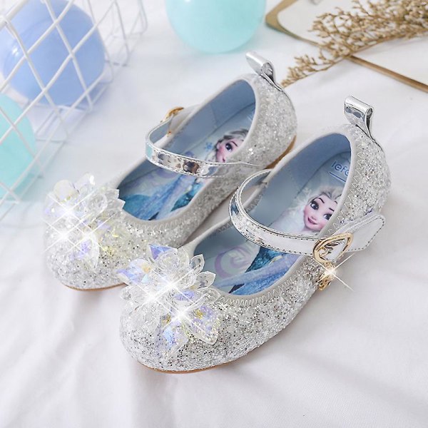 Frozen Elsa sandaler Princess skor, halkfria kristallskor Silver 22-Insole 15CM