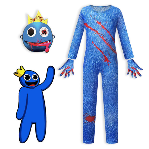 Barnens Rainbow Friends Cosplay Party Kostym Onesie + Mask Blue 180cm