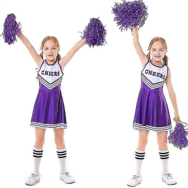 Barnens skolfest Cheerleader kostym Halloween-fest Purple 130cm