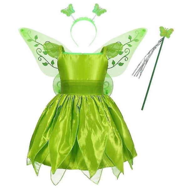 Flickor Fairy Tinker Bell Princess Dress Party Butterfly Wings Set 140cm