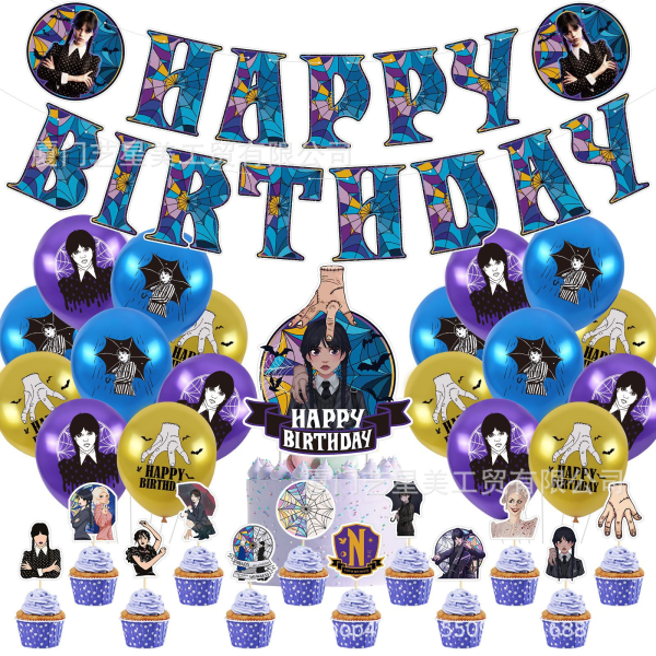 Onsdag Adams tema födelsedagsfest dekoration kit, ballonger Y1