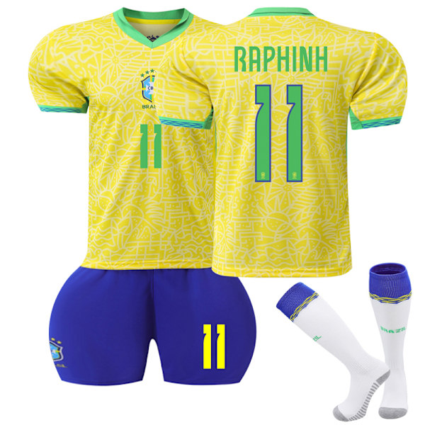 2024 UEFA Brasilien Hemmafotbollströja Uniform Lagtränings T-shirts #11 Raphinha Kids 22(120-130cm)