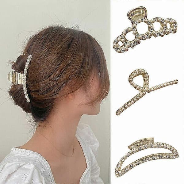 Dame Krystall Perle Hårklyper Elegante Store Hårklemmer 28