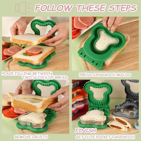 Rosa sandwichkutter og forsegler for barn, voksne, gutter, jenter, DIY brødbaker
