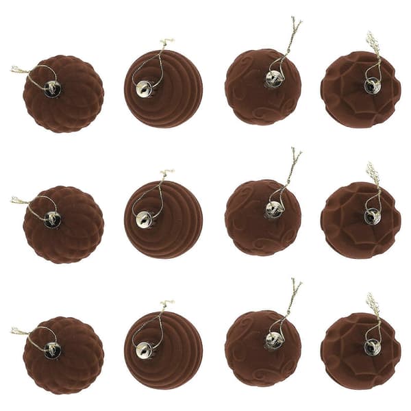 Julgranskulor i sammet, 12-pack, kaffefärgade
