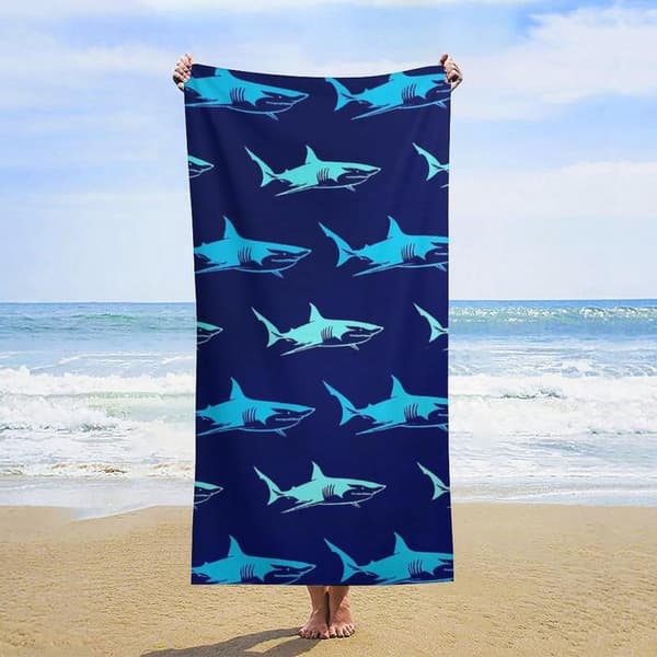 Stort strandhåndklæde, mikrofiber, hurtigtørrende, 90x180cm ( shark)