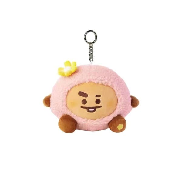 BT21 Cherry Blossom Plush Keychain - Kpop Bag Charm Doll Pendant*Pink Rabbit - Sitting Pose* Pink Rabbit - Sitting Posture