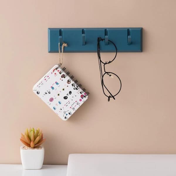 Self-Adhesive Hook Strip with 4 Hooks, Self-Adhesive Wall Hooks, Extra Strong, Coat Rack, Bathroom, No Drilling, A