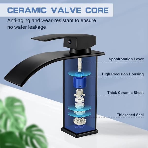 Moderne Svart Foss Servantkran, Elegant Design Baderom