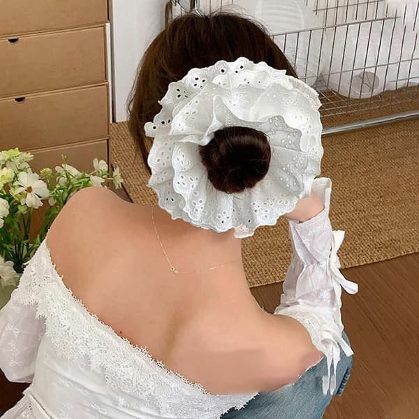 Lacy Hårelastik Scrunchies Multi Layer Franske Hårringe Til Elegante Opsætninger Velegnet Til Langt Hår Blue hollow