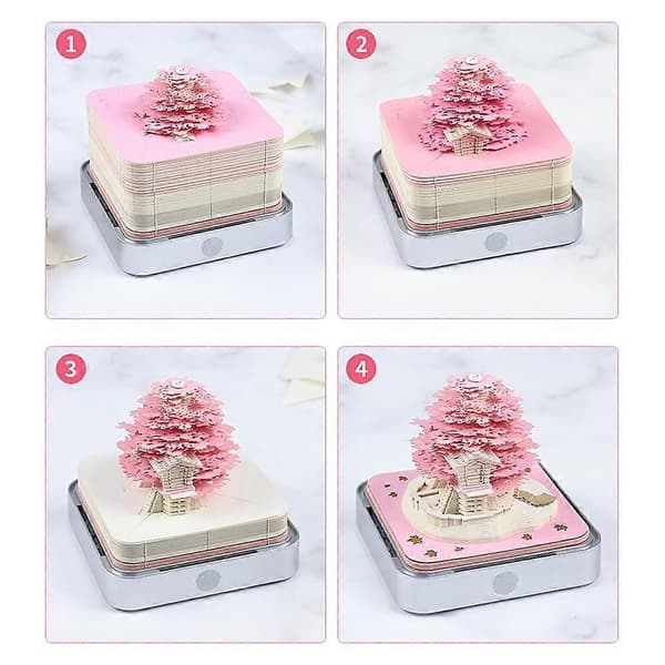 Omoshiroi Block 3D Notesblok 3D Kalender 2024 Sakura Træhus Bordkalender med lys Papirkunst 3D Notesblok Julegave Train platform