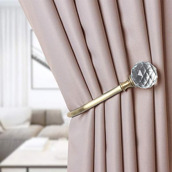 2 stk. U-formede gardiner med transparente krystalkugler til