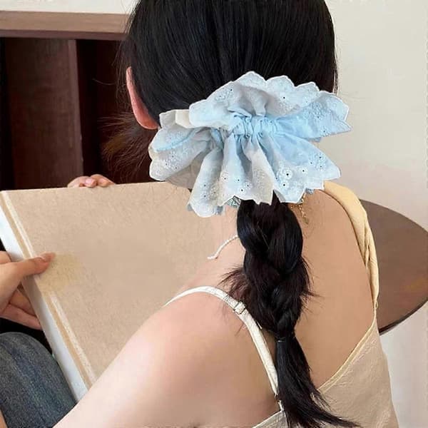 Lacy Hårelastik Scrunchies Multi Layer Franske Hårringe Til Elegante Opsætninger Velegnet Til Langt Hår White drawstring