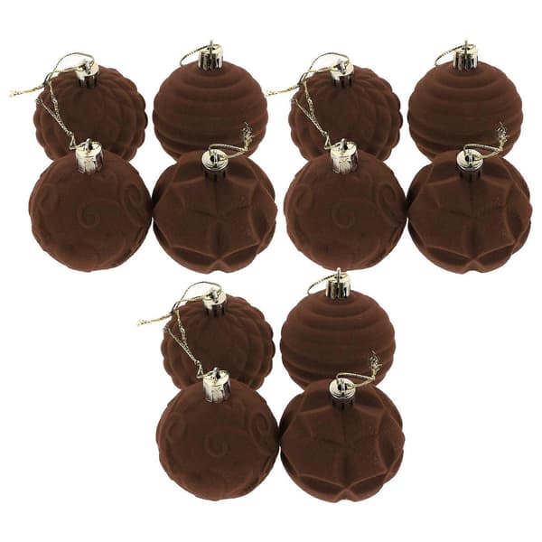 Julgranskulor i sammet, 12-pack, kaffefärgade