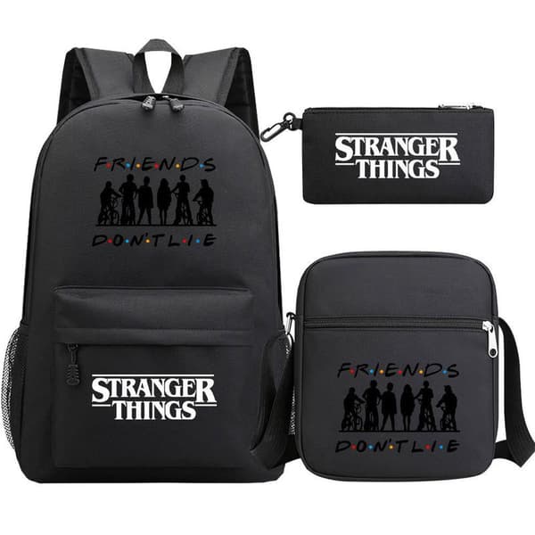 Stranger Things Ryggsäck 3-delars Set Student Skolväska Canvasväska 3