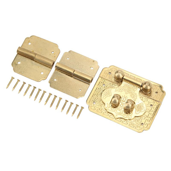 Lock Hasp Hinge Set Durable Rustproof Brass Corrosion Resistant Retro Style Wide Use Small Box Hinges