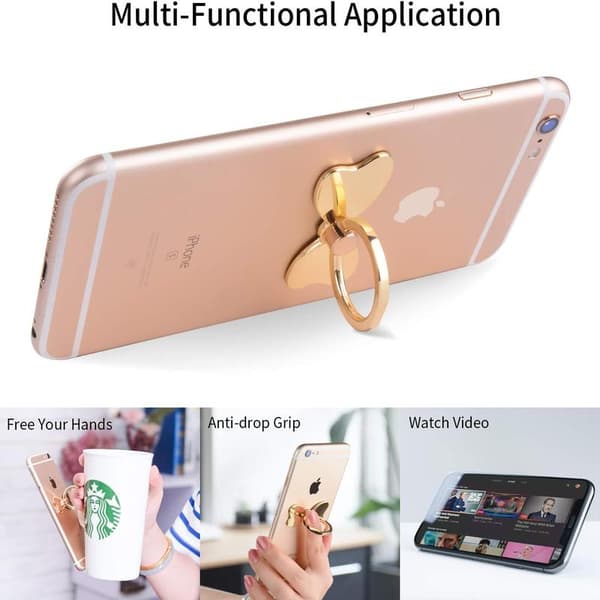 Metal Mobile Phone Finger Ring Stability Holder Back Stand Foldable Hand Grip Button Loop Car Mount (Gold)