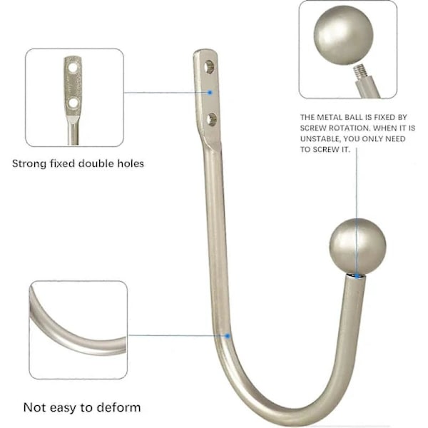 Curtain Tiebacks, 2 Pcs Wall Mounted Drape Holders with Screws, Heavy Duty Decorative Window Drape Holders Curtain Hook, Silver
