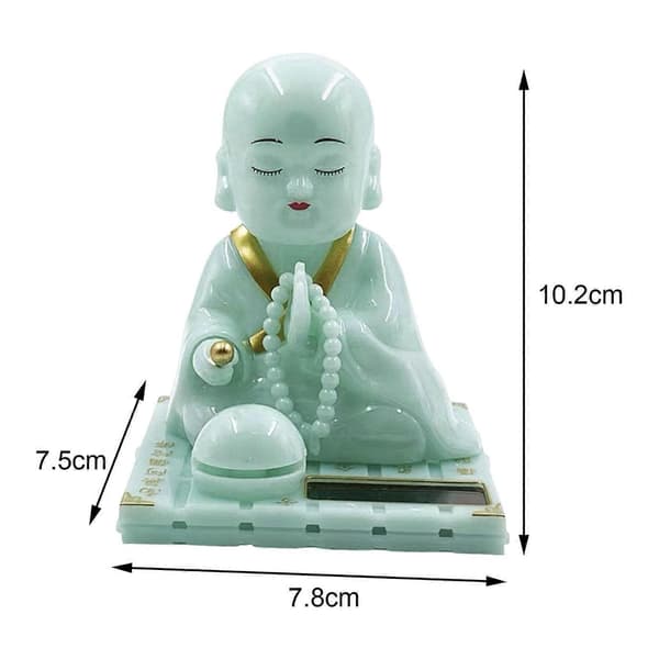 Solcelledansende Buddha-munk Bobble Head Bilpynt, Grønn Mini-munkefigur for Skrivebordsdekor
