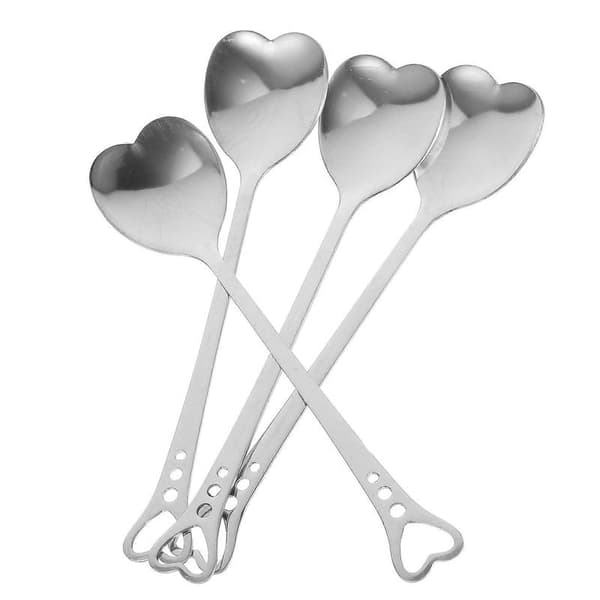 4 stk. hjerteformede skeer i rustfrit stål, bestik til dessert, kage, kaffe