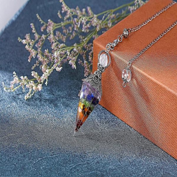Chakra Crystal Pendulum Hexagonal Reiki Healing Crystal Points Gemstone Pendulum for Divination (Chakra)-FF-