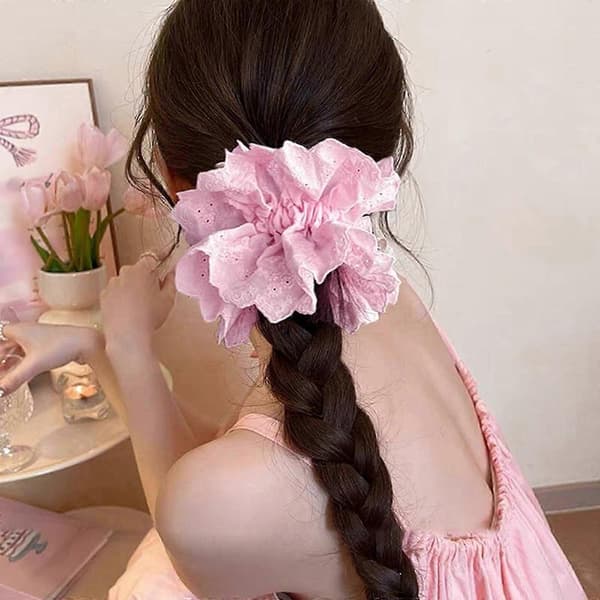 Lacy Hårelastik Scrunchies Multi Layer Franske Hårringe Til Elegante Opsætninger Velegnet Til Langt Hår Blue hollow
