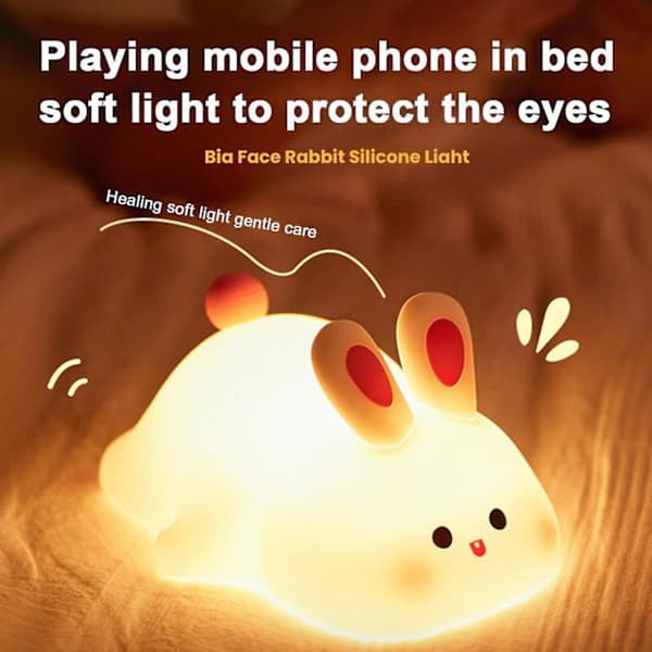 Night Light Silicone Large Face Rabbit Print USB Rechargeable with Dimmable Timer Soft Eye-Protecting LED Night Light