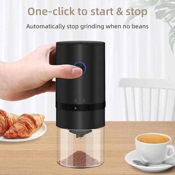Bærbar Elektrisk Kaffekværn, Mcbazel Genopladelig Mini Kaffekværn med Flere Formalingsgrader - Sort