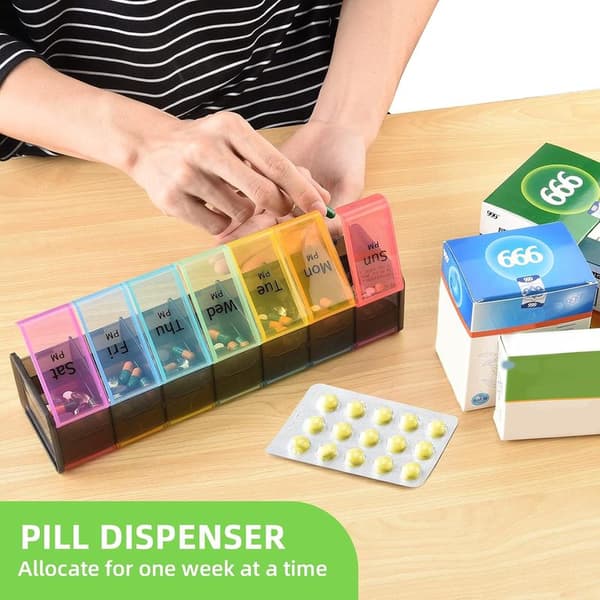 Extra Large Weekly Pill Organizer, Travel-Friendly Medicine Organizer Pill Planner for Vitamins, Supplements