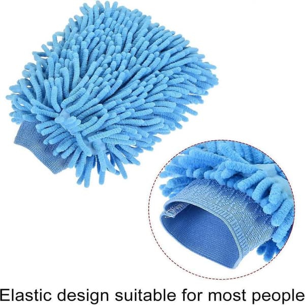 Bløde mikrofiber chenille vaskehandsker dobbeltsidede store støvfjernelseshandsker til husholdningsrengøring, blå