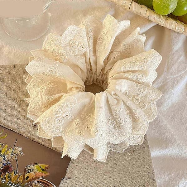 Lacy Hårelastik Scrunchies Multi Layer Franske Hårringe Til Elegante Opsætninger Velegnet Til Langt Hår Yellow drawstring