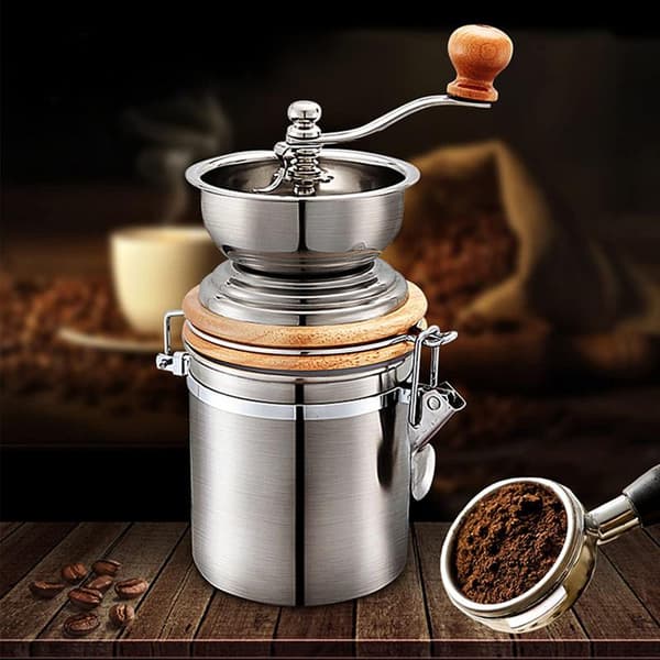 Coffee Grinder, Stainless Steel Manual Coffee Grinder Container Manual Coffee Bean Grinder Mill Machine Hand Conical Coffee Grinder