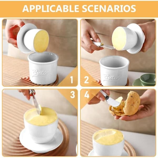 French Butter Crock with Lid - Ceramic Butter Storage for Soft Spreadable Butter