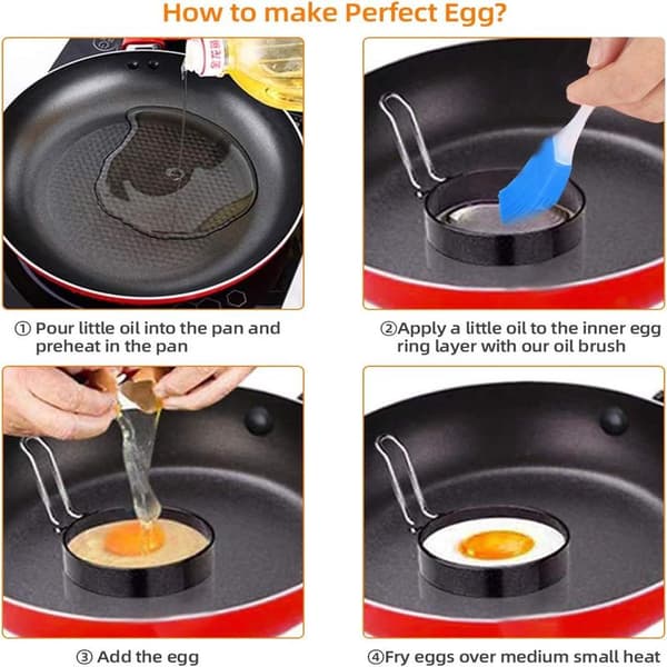 Non-Stick Eggeringer, 4 stk Rustfritt Stål Rund Eggeform for Steking