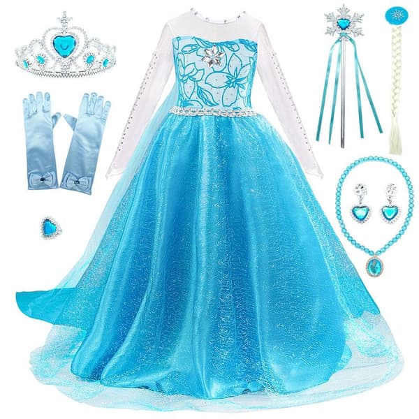 Elsa Prinsessklänning + Tiara/Fläta/Handskar - WELLNGS 130 cl